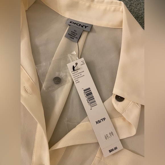 DKNY Cream Chiffon Collared Shirt - Picture 3 of 9